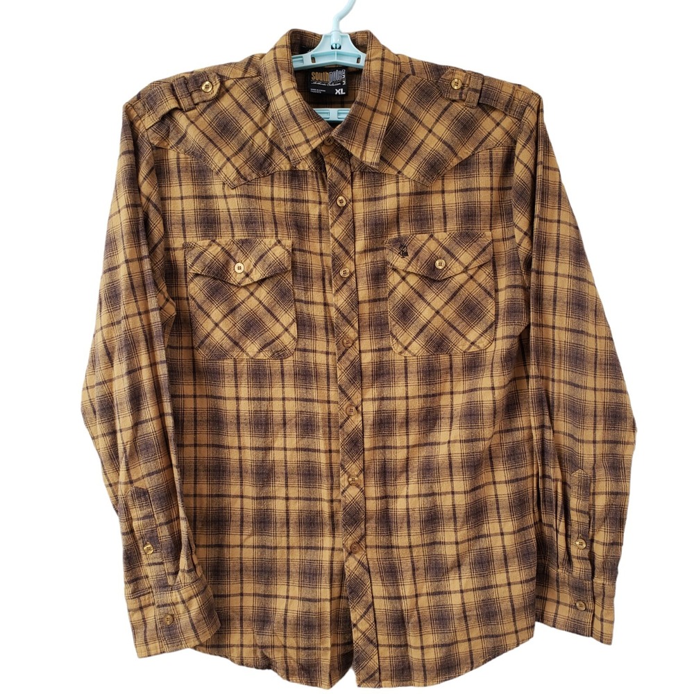 Vintage Southpole Mens XL Plaid Long Sleeve Button Up Flannel Shirt W/ Epaulets